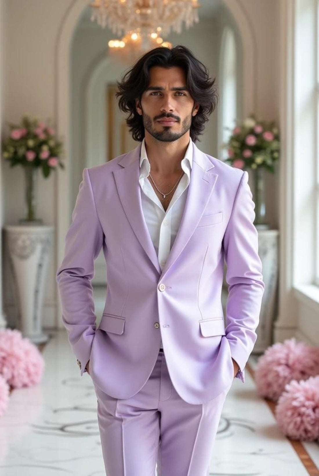 Groom Wedding Suit Stylish Lavender Men's Slim Coat Tuxedo Jacket Suit for Groomsman Gifts,Dinner PartyWear Prom Suit- Slim Fit to Plus Size