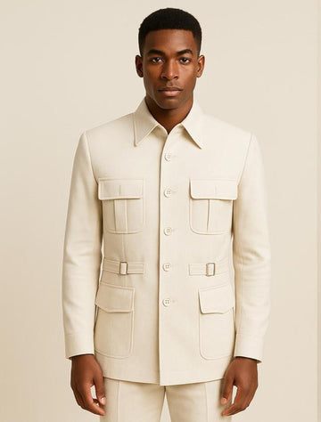 Yellow Hunting Style Safari Suit Coat Pants for Men