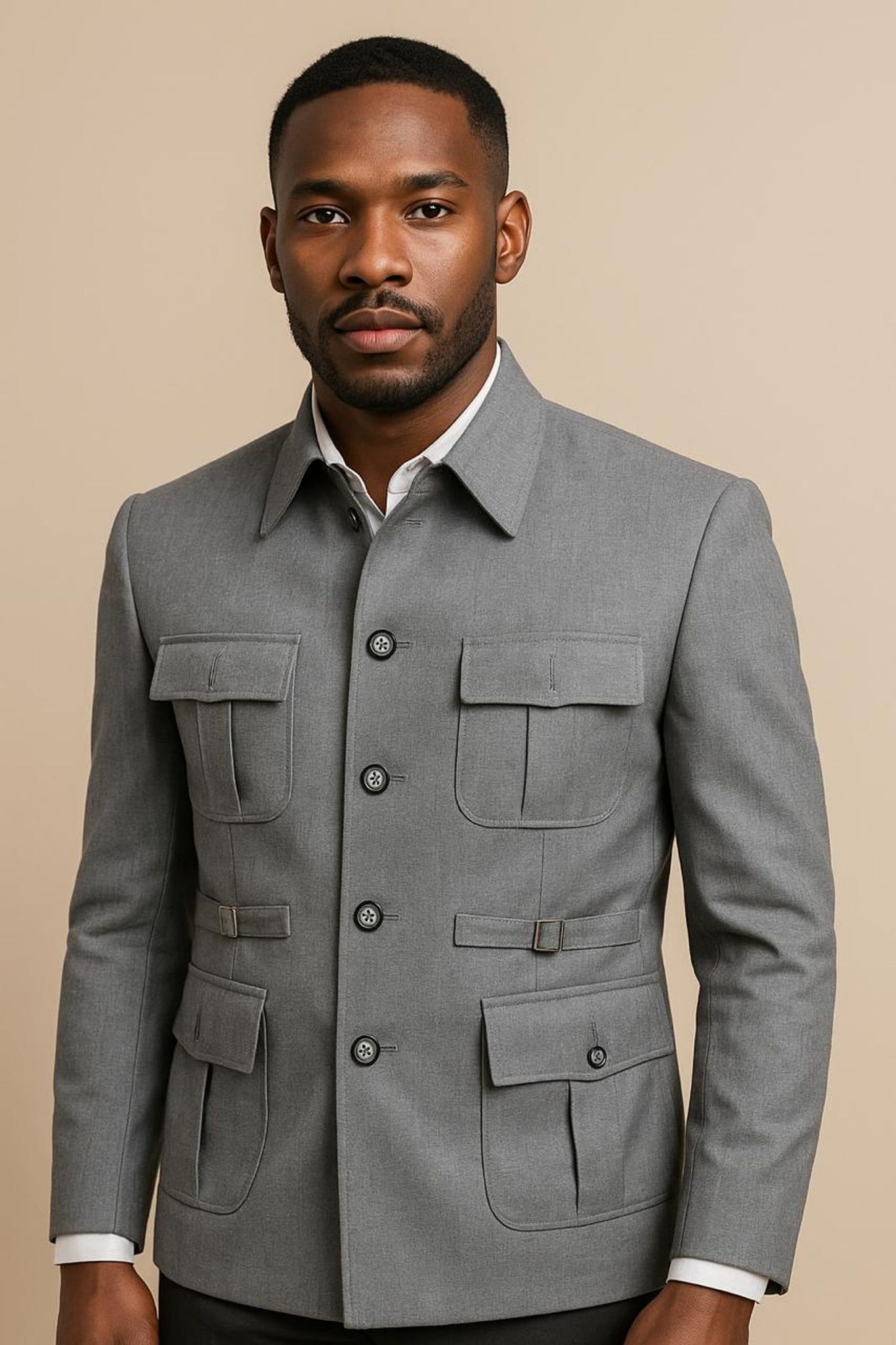 Grey Hunting Style Safari Suit Coat Pants for Men