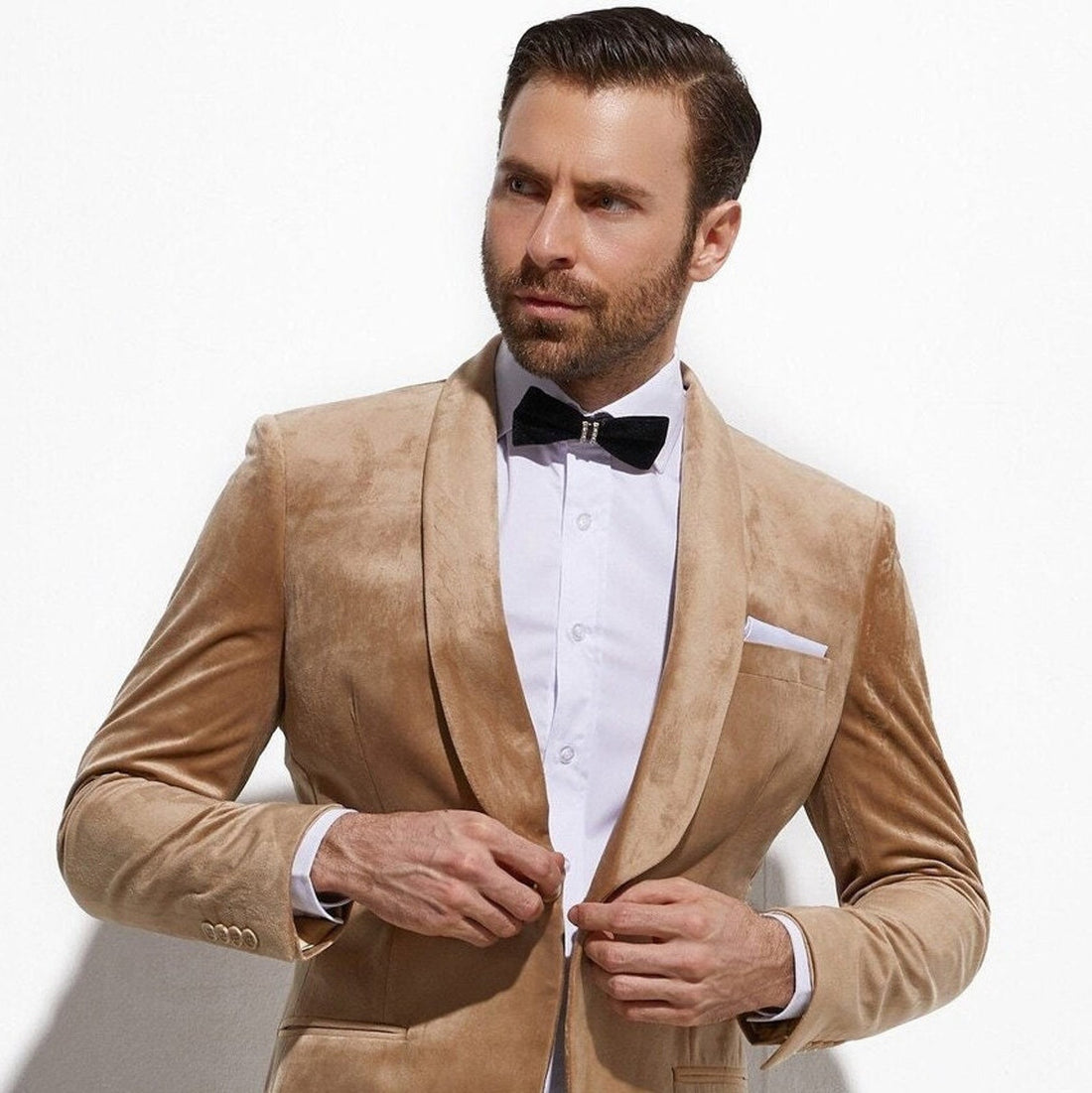 Madhu Couture Tuxedo Jacket, New Luxury Elegant Golden Velvet Blazer, Wedding Party Wear For Men.