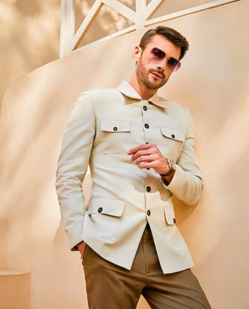 Ivory Hunting Coat With Brown Pant for Men