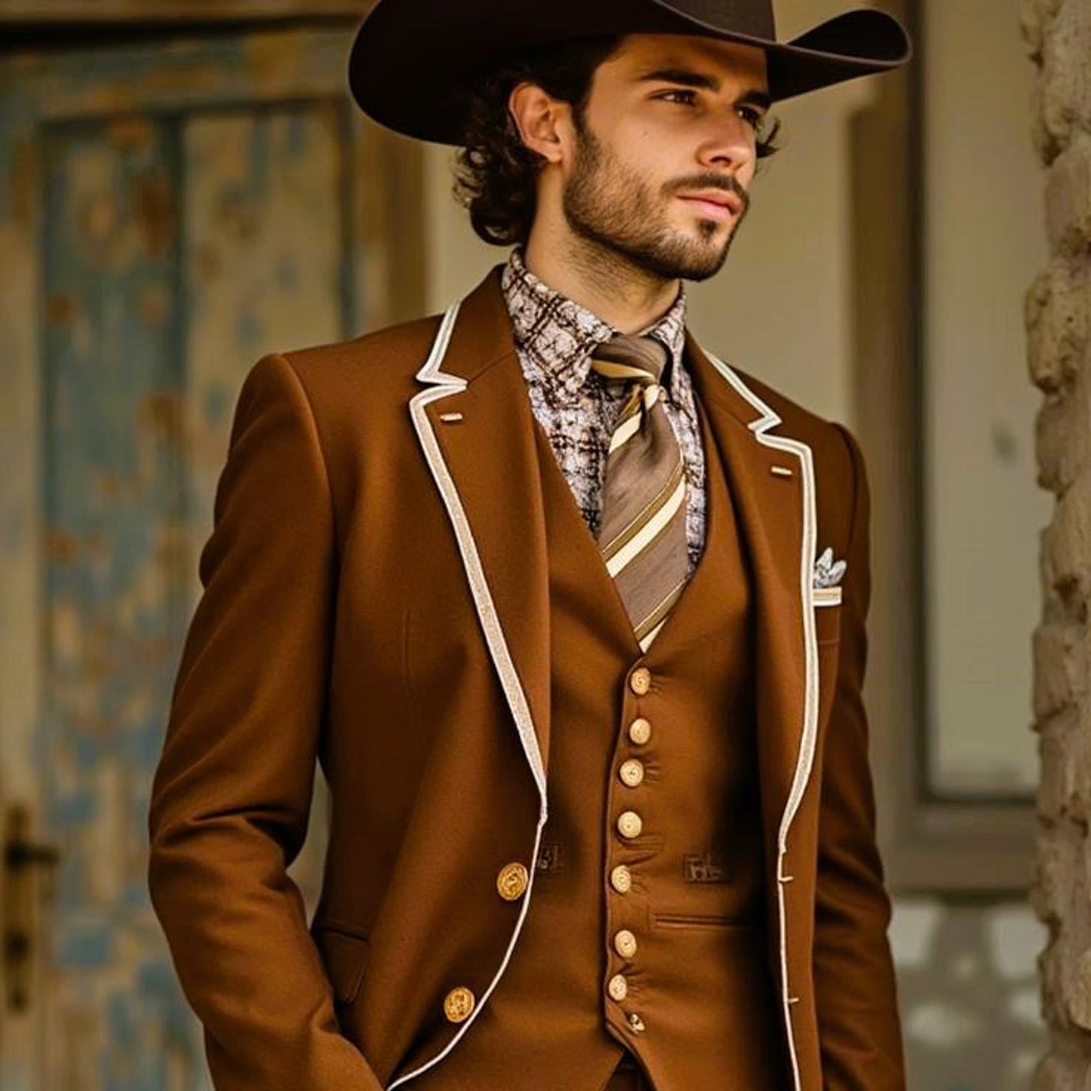 Designer Man Suit Wedding and Party Wear Suit- Men's Brown 3 Piece Suit -Slim fit Suit- Stylish Formal Attire for Any Occasion