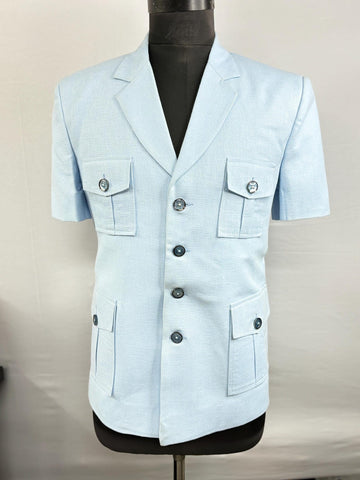 Light Blue Half Sleeve Linen Safari Suit for Men