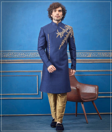 Madhu Couture Indian Stylish Ethnic Traditional Partywear Marriage Wedding Sherwani Groom Outfit For Men.