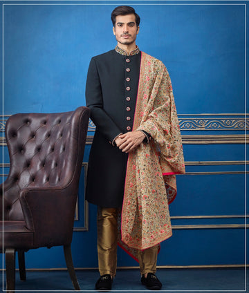 Madhu Couture Indian Stylish Ethnic Traditional Partywear Marriage Wedding Sherwani Groom Outfit For Men.