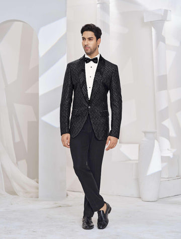 Black Embroidered Luxurious Designer Fabric Tuxedo Coat Pant, Design for Formal Events, Ideal Unique Gift, Groom's Wedding Wear