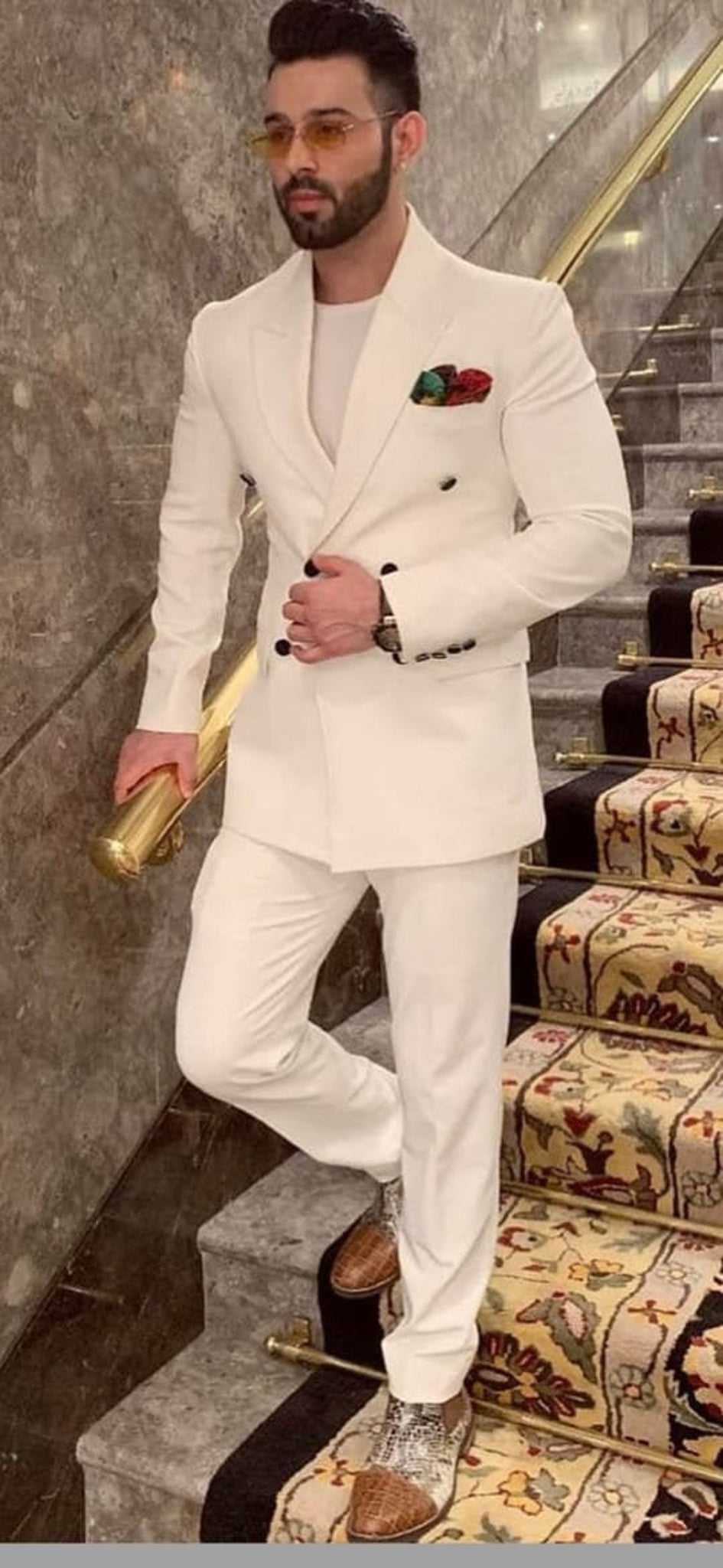 Madhu Couture Indian Wedding White Designer Tuxedo Suit for men Jacket Coat With Pant