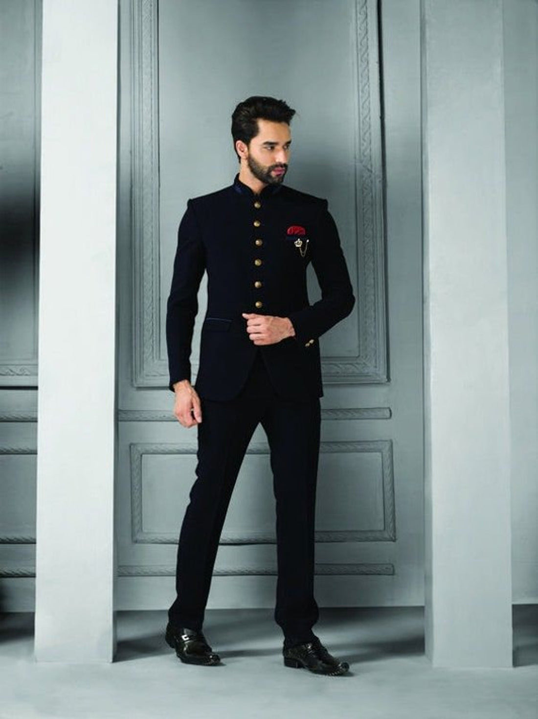 Madhu Couture Indian Black Bandh Gala Jacket Stylish Ethnic Partywear Designer Jodhpuri Suit For Men coat pant suit.