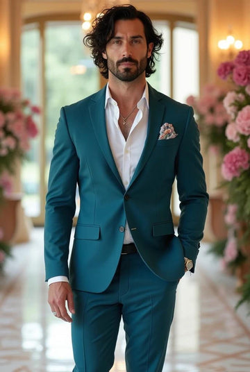 Teal Blue Groom Suit Tuxedo Jacket, Men's Slim Fit Wedding Coat with Pants, Perfect Groomsman Gifts & Dinner Party Wear