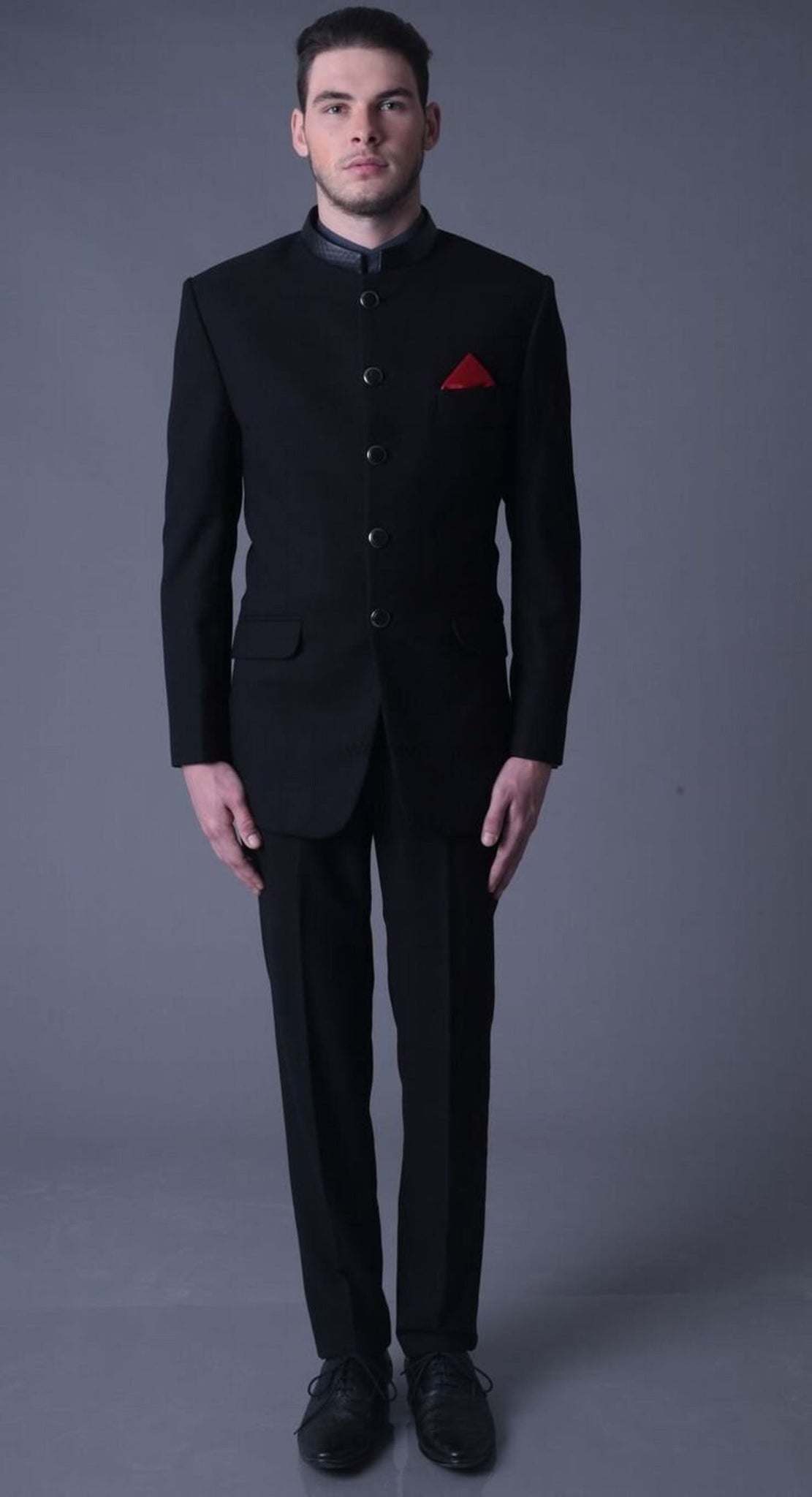 Madhu Couture Indian Stylish Black Ethnic Designer Partywear Bandhgala Jodhpuri Suit For Men.