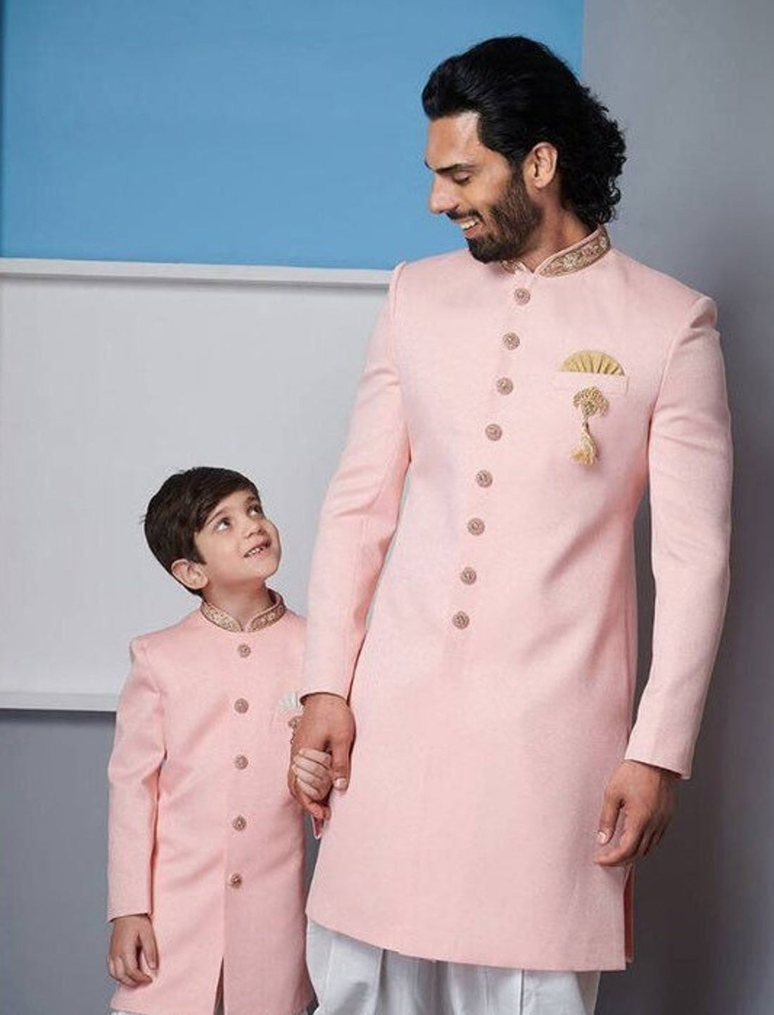 Madhu Couture Indian Designer Sherwani Set Father Son Dress Code/for Wedding Religious Outfits.