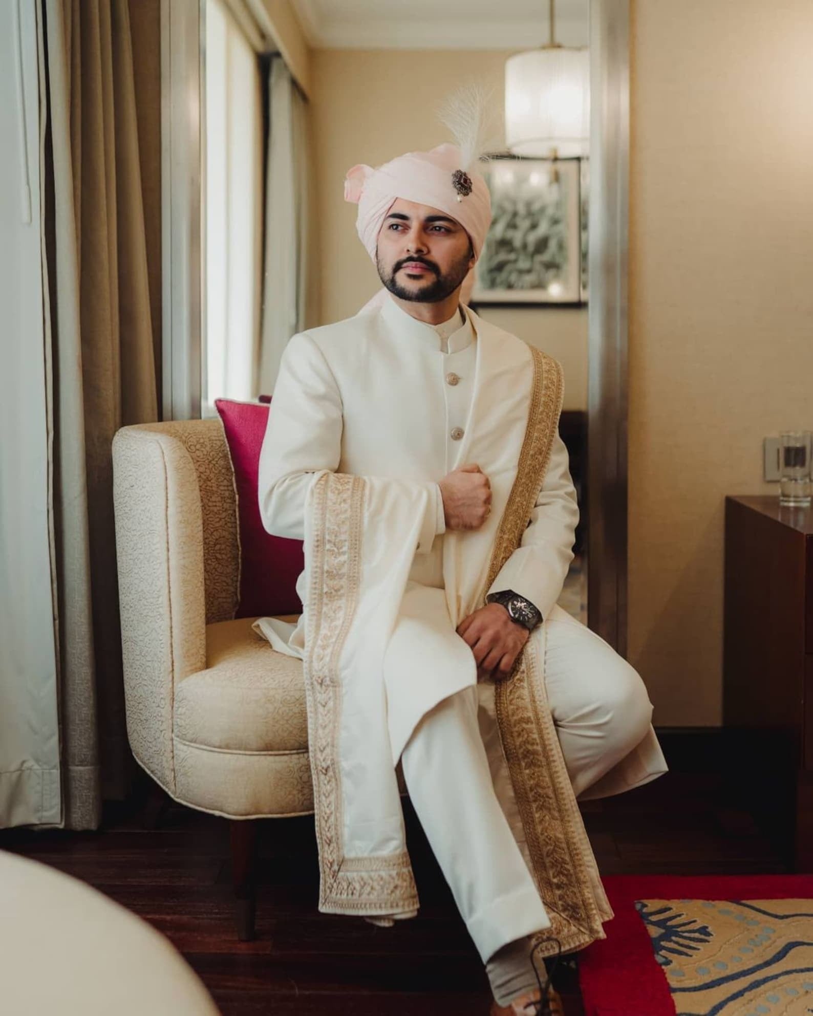 Madhu Couture Groom White Sherwani Indian Stylish Ethnic Traditional Partywear Marriage Wedding Sherwani Groom Outfit For Men.