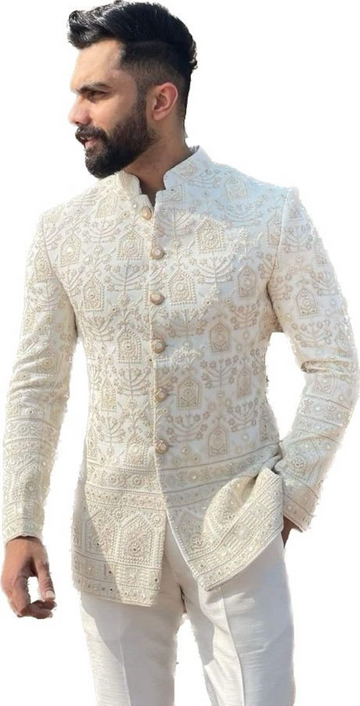 Indian Ethnic Stylish Sequins Zari Designer Jodhpuri Suit for Man, Suit for Groom, Jodhpuri Blazer for Wedding, Bandhgala Suit for Men.