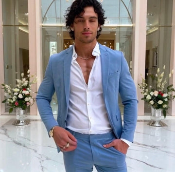 Stylish Wedding Groom Suit Light Blue Men's Slim Coat Tuxedo Jacket Suit for Groomsman Gifts & Dinner Party Wear Prom Suit