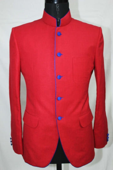 Madhu Couture Indian Red Bandh Gala Jacket Stylish Ethnic Partywear Designer Jodhpuri Suit For Men coat pant suit.