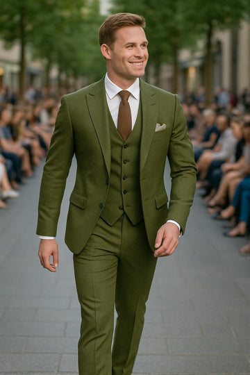 Green Wedding Suit Stylish Men's Slim Coat Tuxedo Jacket Vest with Pants for Groomsman Gifts & Dinner Party Wear Prom Suit