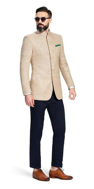 Madhu Couture Men Jodhpuri Suits Designer Ivory 2 Piece Suit Indian Wedding Suits Coat Pant.
