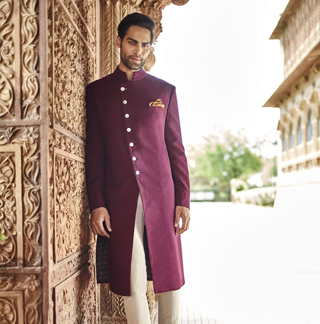 Madhu Couture Indian Ethnic Designer Maroon Sherwani Pajama Set Traditional Royal Wear Sherwani For Groom