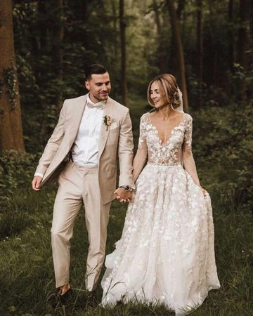 Madhu Couture Mens 2 Piece Stylish Biege Wedding Party Wear Suit For Men