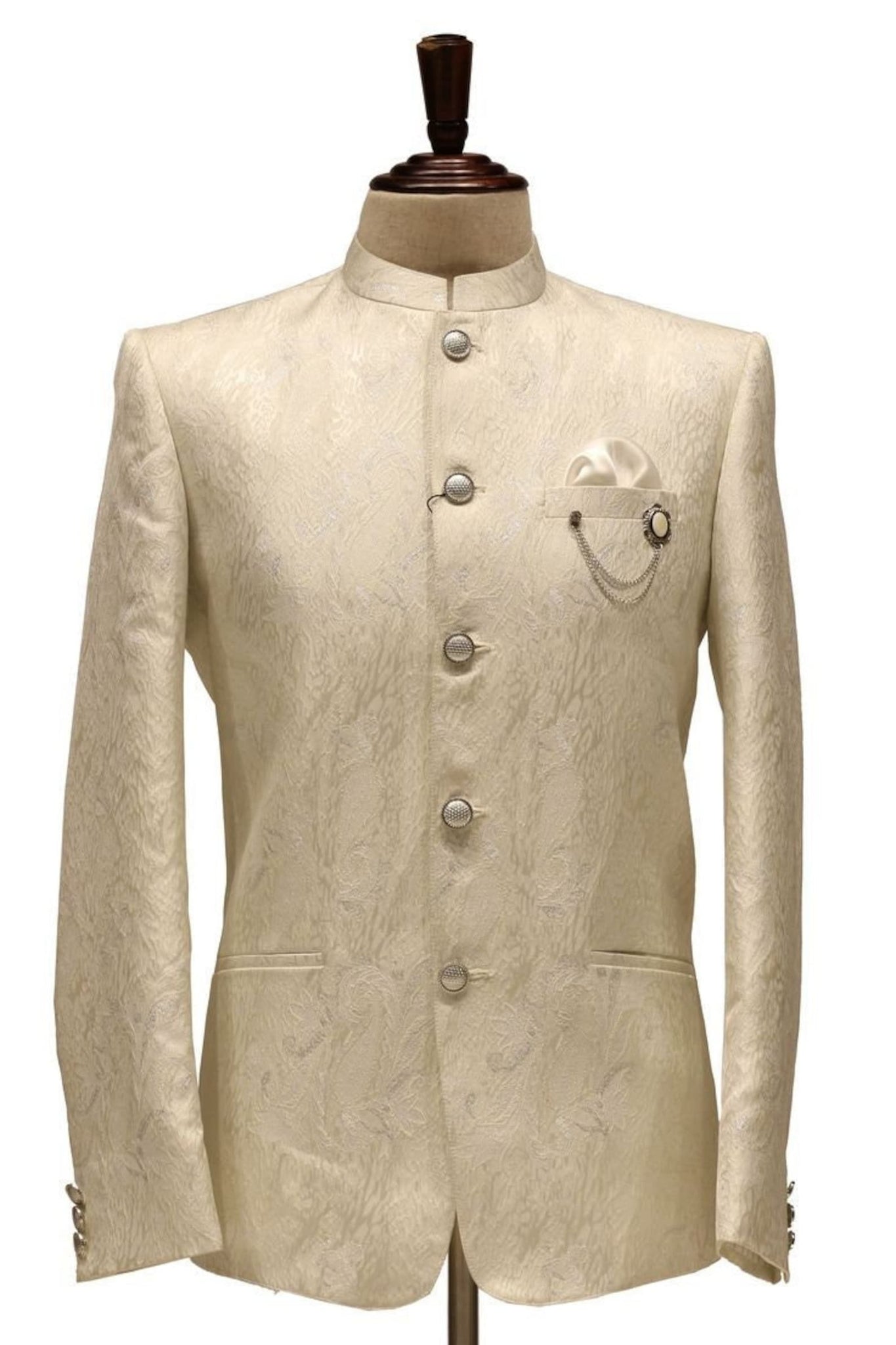 Madhu Couture Indian Stylish Ethnic Partywear Designer ivory Color Jodhpuri Suit For Men.
