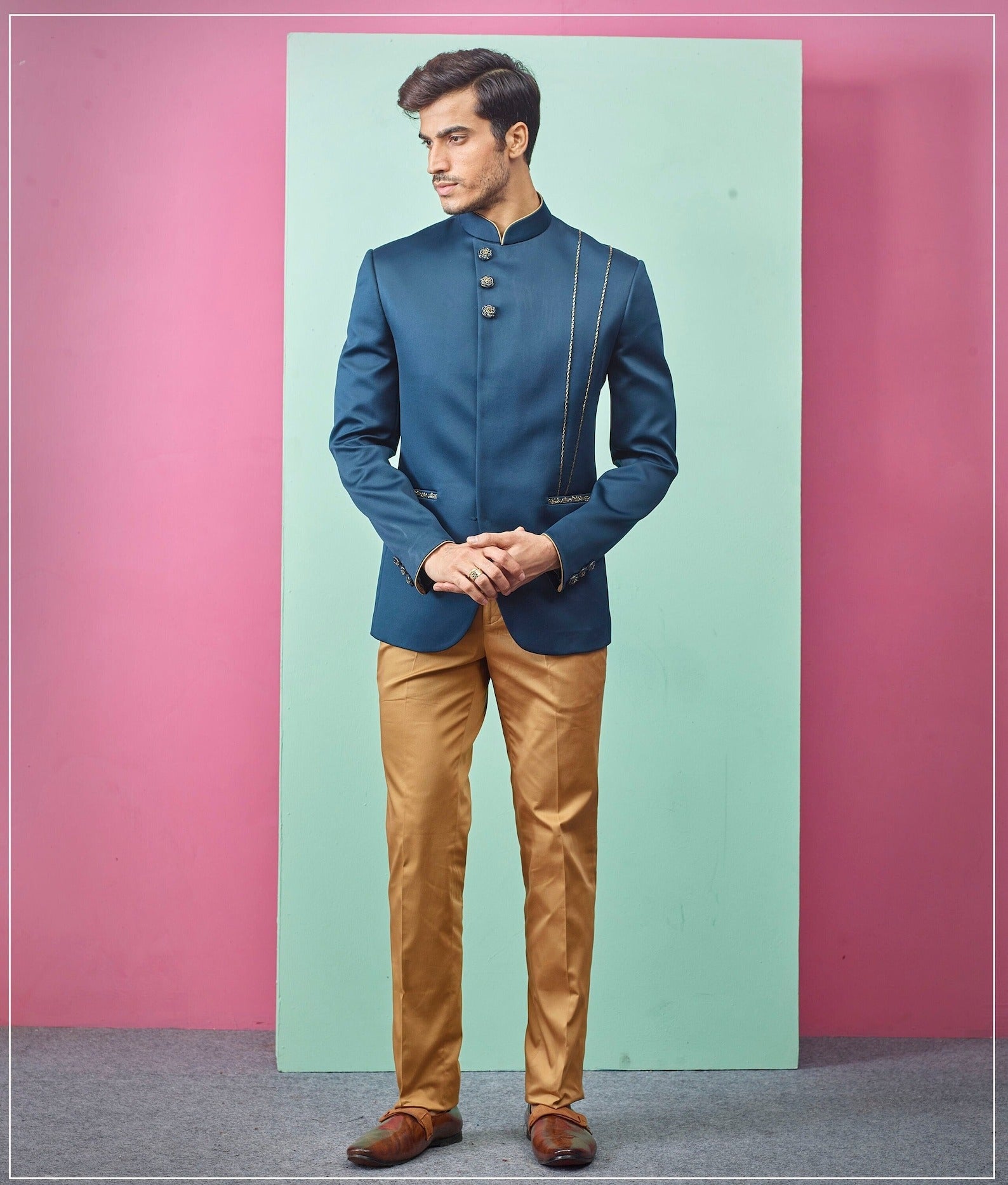 Madhu Couture Designer Bandhgala Jodhpuri Self Design Work Party Wear Wedding Suit for Men.