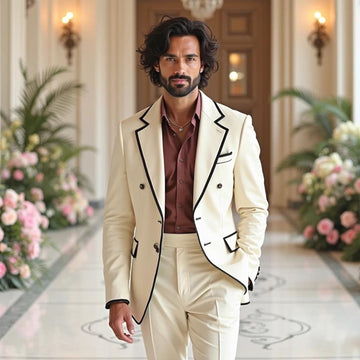 Stylish Wedding Men's Slim Off White Coat Pant Tuxedo Jacket Suit for Groomsman Gifts & Dinner Party Wear Prom Suit Beach Wear Gift