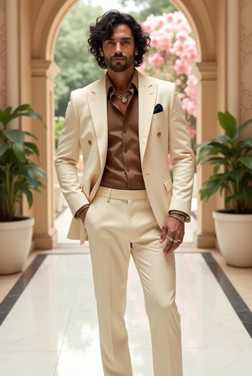 Ivory Designer Formal Suit for Men, Stylish Wedding Party Wear Groom Outfit, Royal Coat & Pant Set Gift For Him