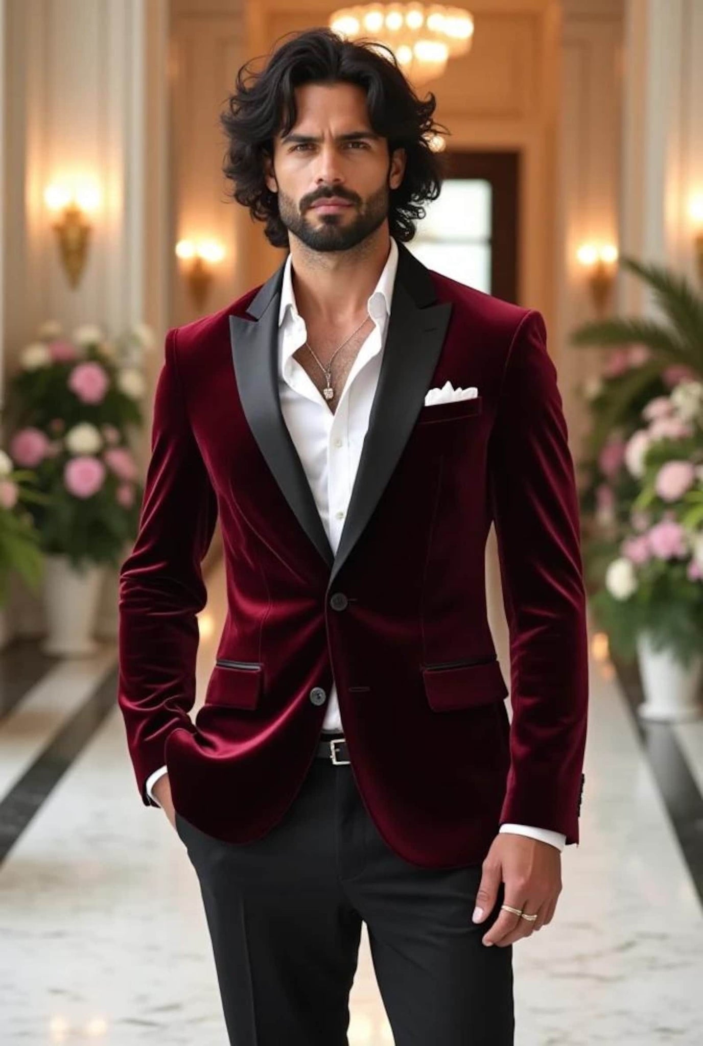 Maroon Designer Satin Lapel Formal Suit for Men | Velvet Wedding Outfit & Stylish Groom Gift Set for Son