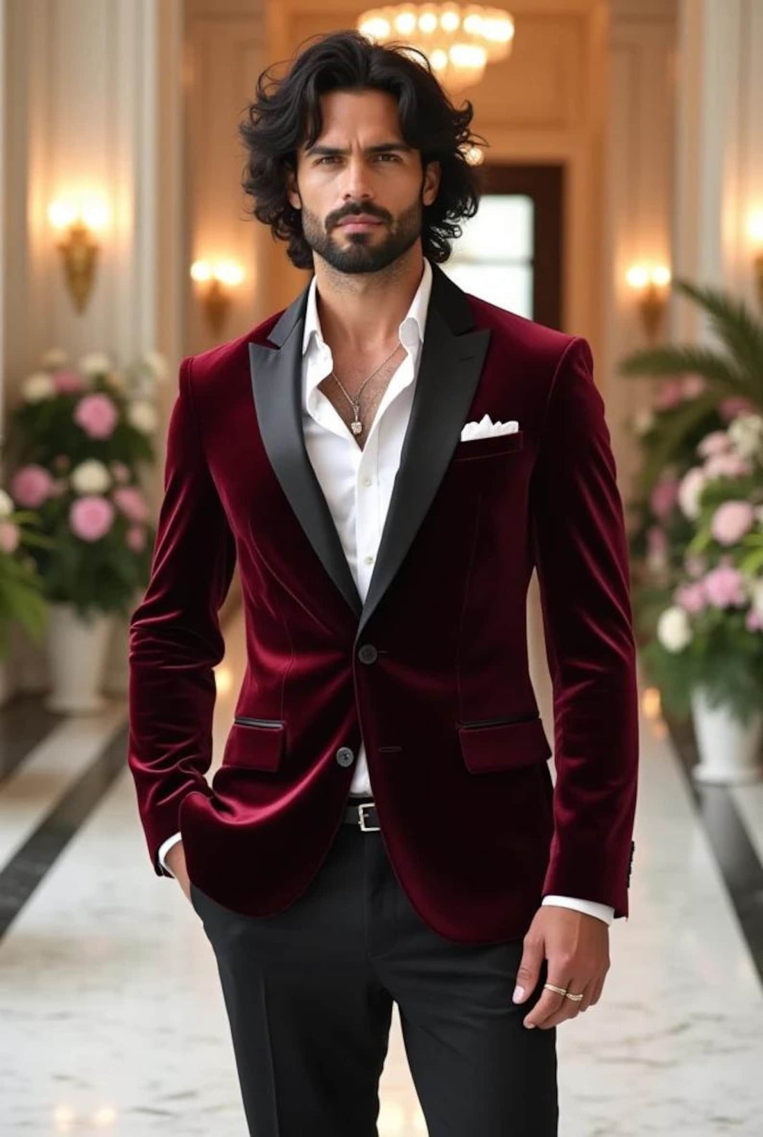 Maroon Designer Satin Lapel Formal Suit for Men | Velvet Wedding Outfit & Stylish Groom Gift Set for Son