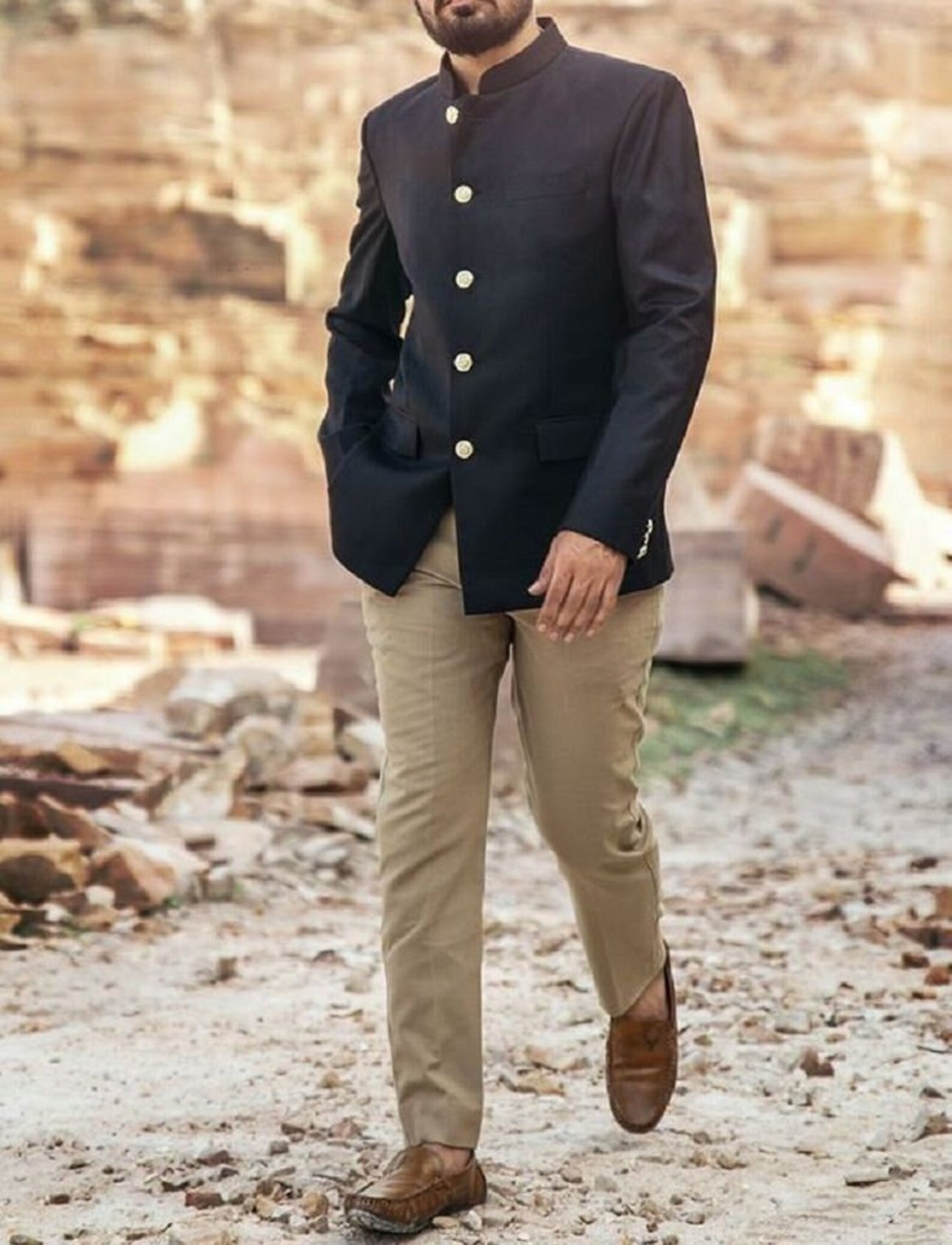 Madhu Couture Designer Black Bandhgala Jodhpuri Self Design Work Party Wear Wedding Suit for Men.