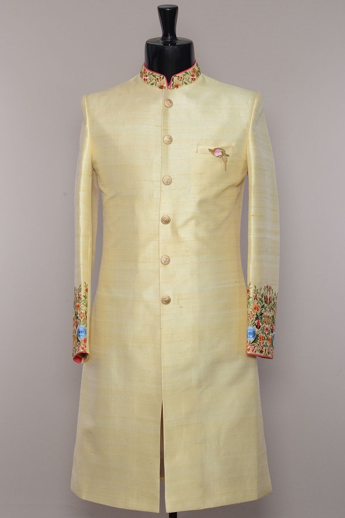 Sherwaniforme Lime Yellow Sherwani For Groom Indian Stylish Ethnic Designer Partywear Valet Embroidery Indo Western Dress Sherwani For Men.