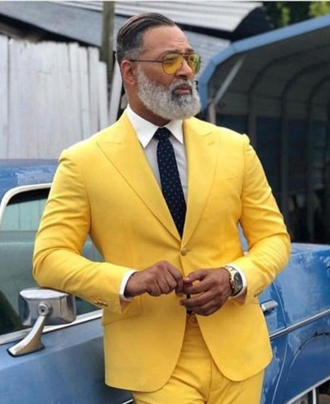 Madhu Couture 2 Piece Yellow Formal Fashion Wedding Groom Party Wear Slim Fit Suit For Men