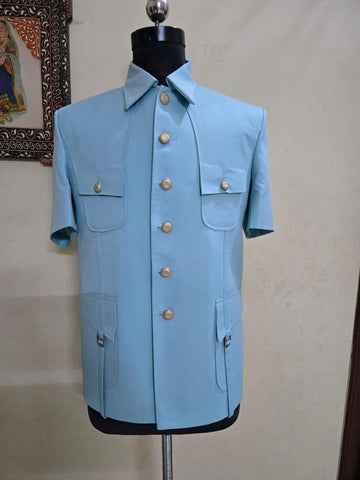 Ice Blue Half Sleeve Safari Suit for Men