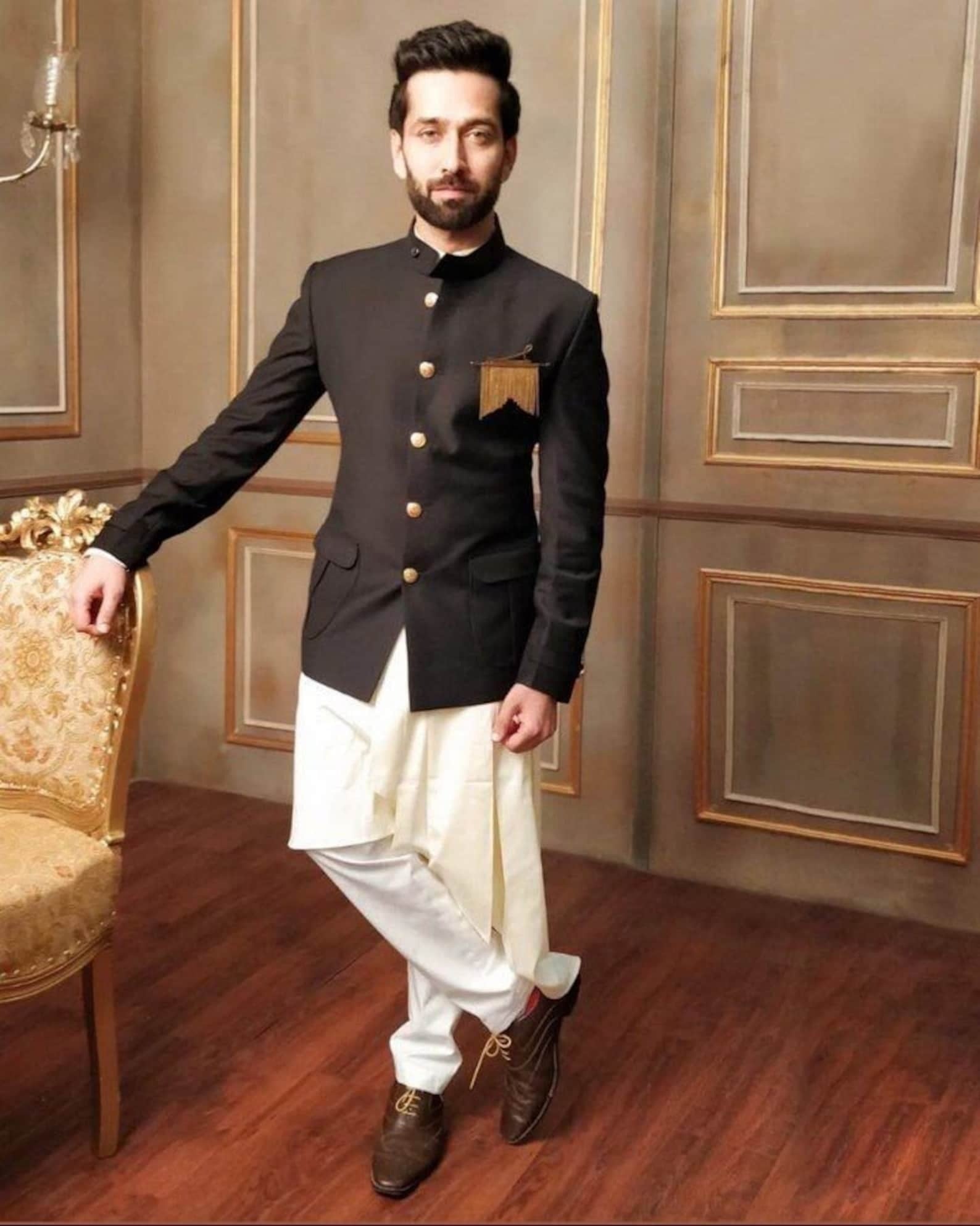 Madhu Couture Black Jodhpuri Indian With Kurta Pajama Set Beautiful Exclusive Prince Suit Bhandhgala Coat Pant Suit Pant For Men