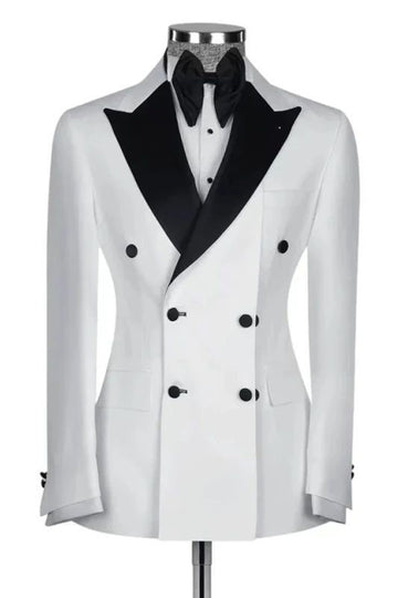Madhu Couture White Double Breasted Blazer Coat Slim Fit Party Wear Designer Partywerar Slim Fit Tuxedo Suit for Men.