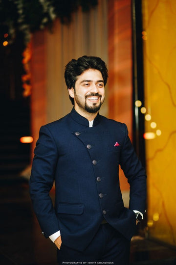 Madhu Couture Designer Blue Coat Bandhgala Jodhpuri Self Design Work Party Wear Wedding Suit for Men.