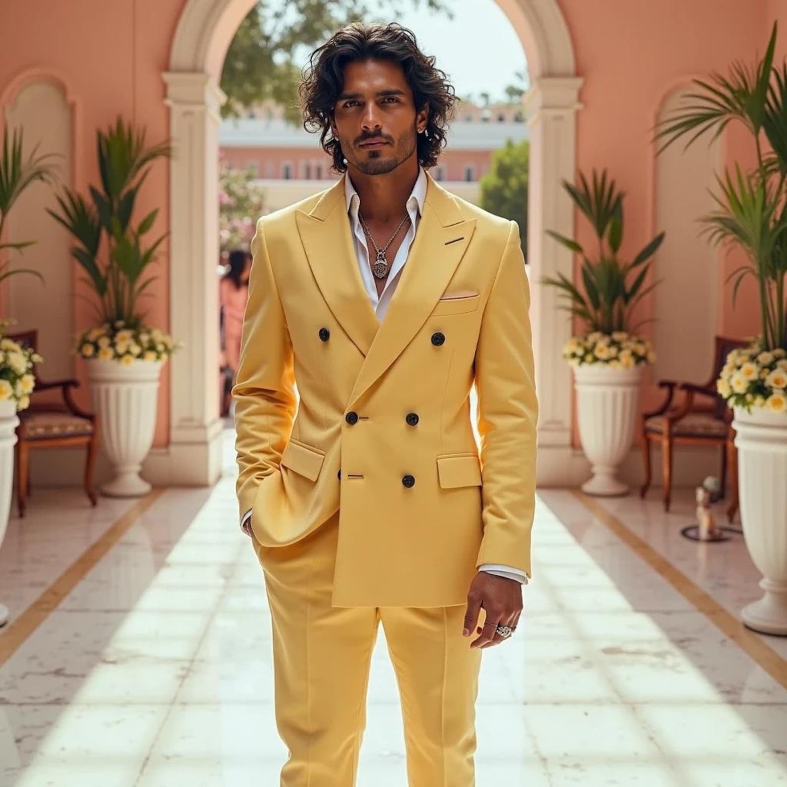 Double-breasted Yellow Suit for Wedding Men's Slim Fit Coat Pant for Groomsman Gifts & Dinner Party Wear Prom Beach Wear Suit