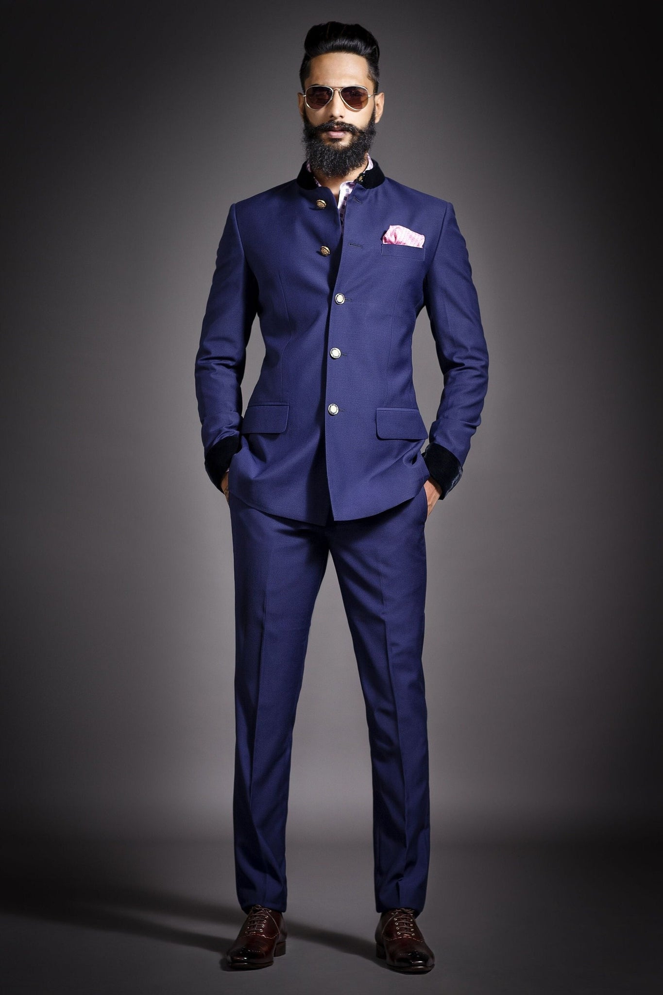 Madhu Couture Designer Blue Coat Bandhgala Jodhpuri Self Design Work Party Wear Wedding Suit for Men.