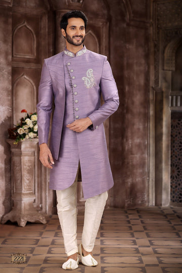Sherwaniforme Purple Groom Indian Stylish Ethnic Designer Partywear Embroidery Indo Western Dress Sherwani For Men