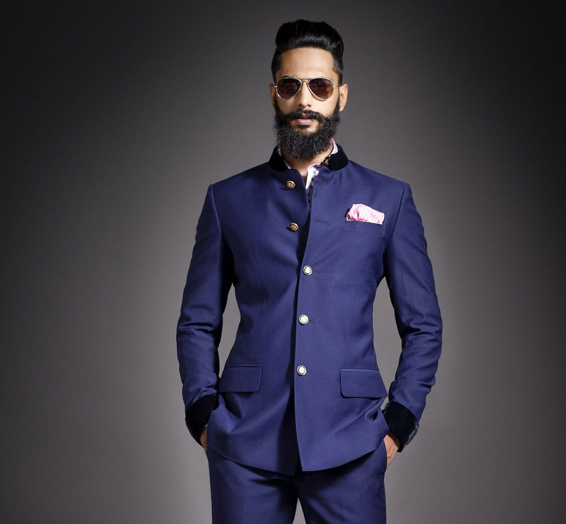 Madhu Couture Designer Blue Coat Bandhgala Jodhpuri Self Design Work Party Wear Wedding Suit for Men.