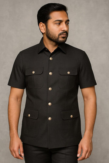 Black Half Sleeve Safari Suit for Men