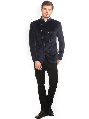 Madhu Couture Indian Designer Partywear Ethnic Black Valvet Bandhgala Jodhpuri Suit With Black Pant For Men.