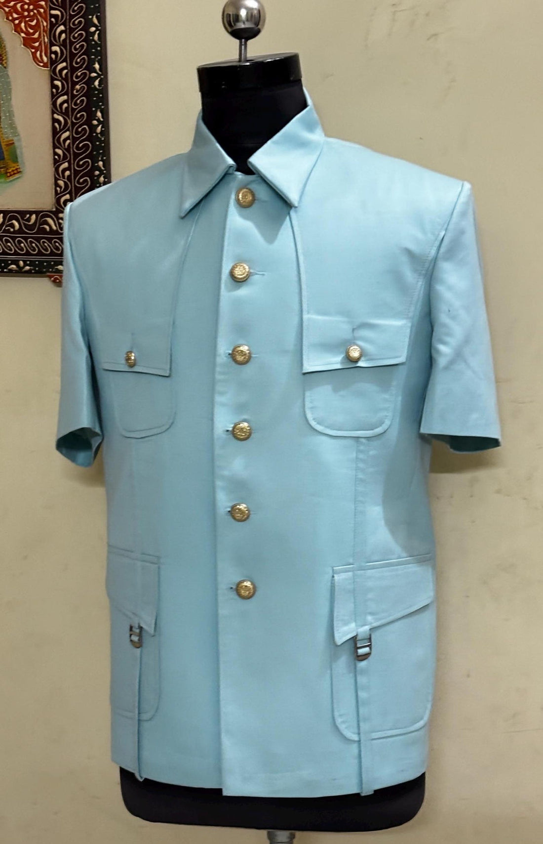 Mint Green Half Sleeve Safari Suit for Men