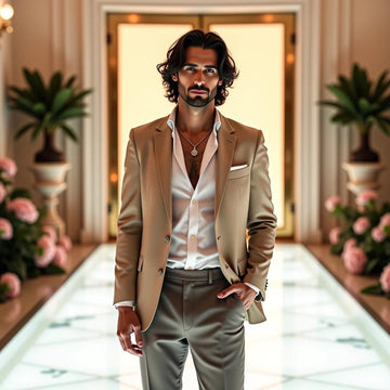 Beige Stylish Wedding Men's Slim Fit Coat Pant Tuxedo Jacket Suit for Groomsman Gifts & Dinner Party Wear Prom Suit Beach Wear