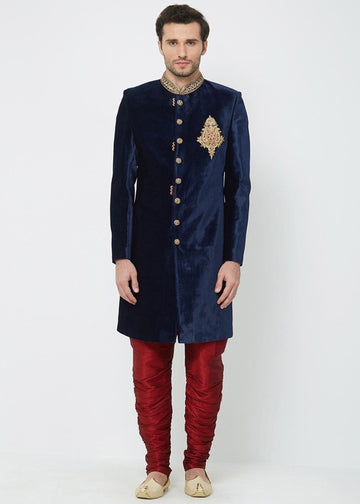 Sherwaniforme Indian Stylish Ethnic Designer Partywear Valet Embroidery Indo Western Dress Sherwani For Men.