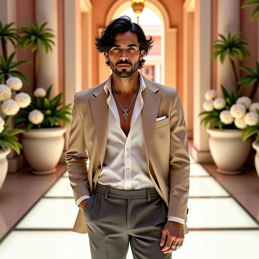 Beige Stylish Wedding Men's Slim Fit Coat Pant Tuxedo Jacket Suit for Groomsman Gifts & Dinner Party Wear Prom Suit Beach Wear