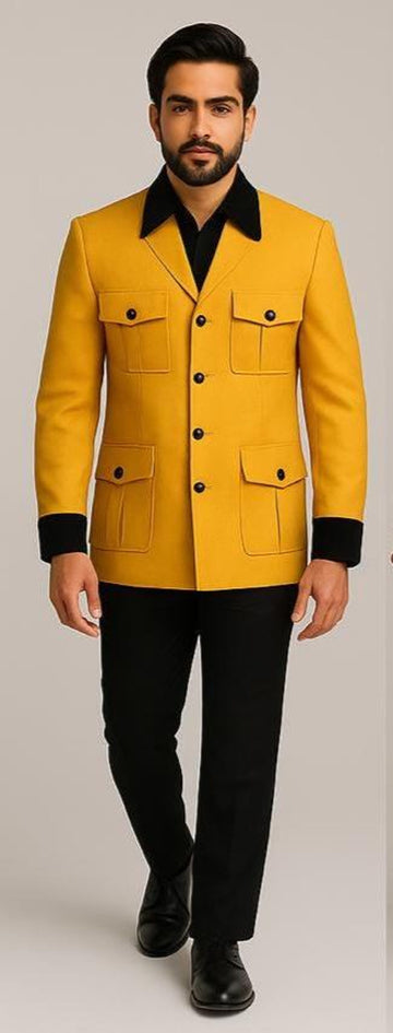 Yellow Hunting Style Safari Suit Coat Pants for Men
