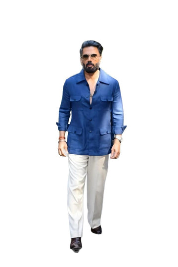 Blue Safari Style Shirt With Korean Pant for Men