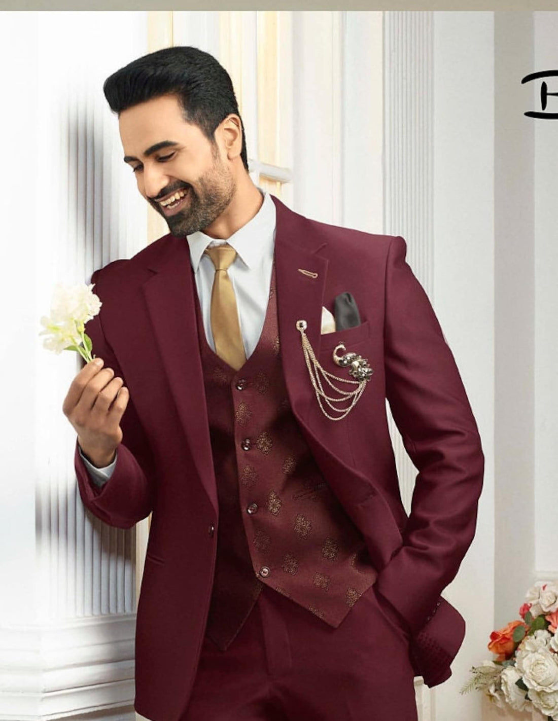Madhu Couture 3 piece coat pant new design Designer Formal Fashion Wedding Groom Party Wear Coat Pant Suit For Men.