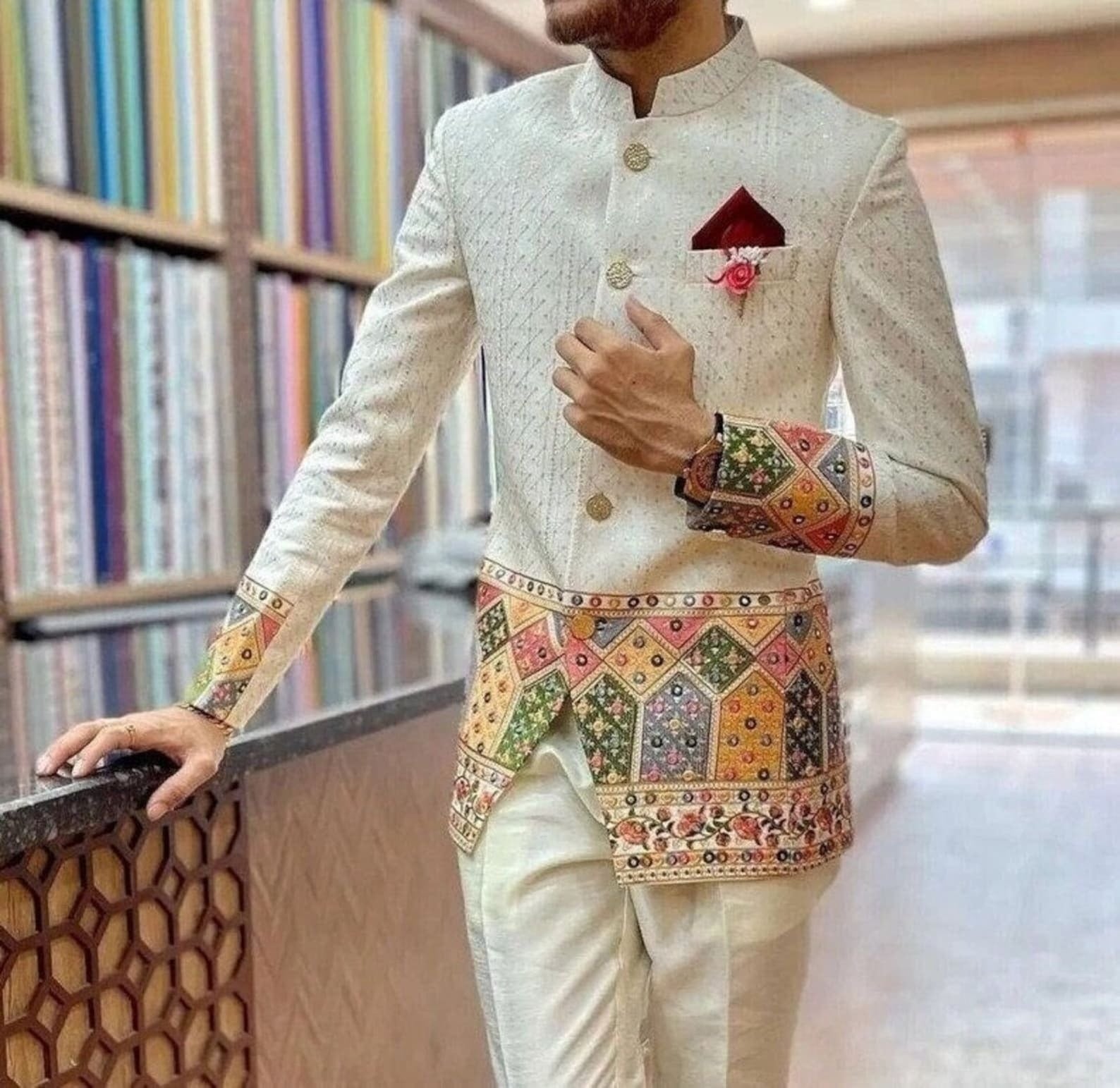 Indian Ethnic Stylish Sequins Zari Designer Jodhpuri Suit for Man, Suit for Groom, Jodhpuri Blazer for Wedding, Bandhgala Suit for Men.
